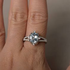 This is a gorgeous handmade creation. Its beauty is its simplicity & Elegance. The 6*8 mm cushion cut faceted natural Aquamarine is crafted in solid sterling silver and with rhodium plated. All item is sent in a beautiful gift box If you have any idea of design your ring,pls contact me directly. You can realize more lovely stuff clicking the link https://www.etsy.com/shop/knightjewelry?refshopsection_shophome_leftnav Please leave the correct address and you phone number for delivering succes Cushion Cut Rings, Cushion Cut Aquamarine Ring, Cushion Cut Wedding Rings, Proposal Rings, Cut Rings, Rings Green, Pink Morganite Engagement Ring, Rings Promise, Gemstone Wedding