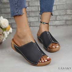 Lasaky - Sleek and Lightweight Peep-Toe Sandals with Stylish Minimalist Wedge Heels Female Footwear, Sandals Woman, Slippers For Women, Sandals White, Summer Flats, Womens Sandals Wedges, Woman Shoes, Retro Summer, Peep Toe Sandals