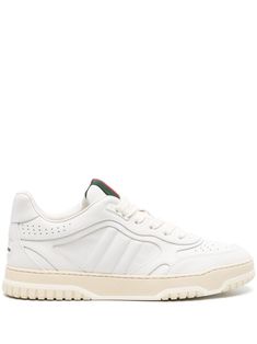 AADJ99097 GUCCI RE-WEB LEATHER SNEAKERS Sneakers Multicolor, Gucci Sneakers, Planet People, Leather Cap, Beach Tote Bags, Signature Logo, Lace Closure, White Sneakers, Lanvin