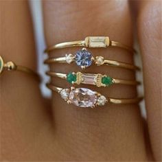 Dainty Stackable Ring Set Friendship Rings, Gold Rings Fashion, Jewelry Wedding Rings, 18k Gold Ring, Jairzinho, Zircon Ring, Top Pins, Minimalist Rings, Dainty Ring