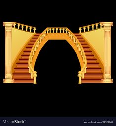 a set of stairs in the shape of a golden arch with railings on black background