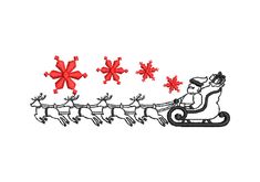 a santa claus sleigh with reindeers and snowflakes