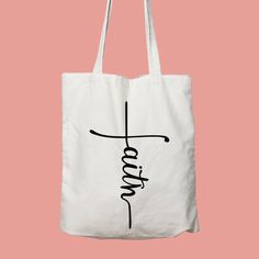 "Faith Cotton Tote Bag, Religious, Jesus, Friendly Bag, Shopping Bag, Cats, Church Disciple, Farmers Market Tote Bag, Vertical Faith Cross 6.0 oz., 100% cotton 20\" self-fabric handles 9\" handle drop Bottom gusset 15\"W x 16\"H x 3\"D" Casual Bags Suitable For Daily Use And Gifts, White Bags With Letter Print For Everyday Use, White Bag With Letter Print For Daily Use, White Letter Print Bags For Everyday Use, Everyday Softback Bag With Letter Print, Everyday White Bag With Letter Print, Daily Use Letter Print Pouch Bag, Everyday Use Letter Print Pouch Bag, Everyday Pouch Bag With Letter Print