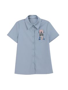 Judy Zootopia Preppy Shirts-ntbhshop Cute Button-up Shirt For Summer, Cute Blue Collared Top, Cute Collared Tops With Button Closure, Cute Collared Top With Button Closure, Cute Spring Tops With Pockets, Cute Collared Shirt For Spring, Cute Collared Shirt For Summer, Cute Collared Summer Shirt, Collared T-shirt With Button Closure For Spring