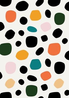 an abstract pattern with black, orange, and green dots on a white background for wallpaper