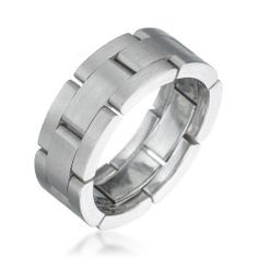 a stainless steel ring with two rows of metal in the middle and an inner band