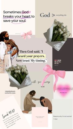 a collage of images with flowers and words