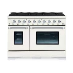 a white stove with two ovens on each side