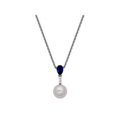 Put the perfect finishing touch on any ensemble with this Sterling Silver Genuine Cultured Pearl, Lab-Created Blue Sapphire & Cubic Zirconia Drop Pendant Necklace. Put the perfect finishing touch on any ensemble with this Sterling Silver Genuine Cultured Pearl, Lab-Created Blue Sapphire & Cubic Zirconia Drop Pendant Necklace. FEATURES Nickel free Metal: sterling silver Plating: rhodium Finish: polished Chain type: cable Packaging: boxedSTONE DETAILS Stone type: cubic zirconia, lab-created sapphi Formal Blue Necklace With Pearl Pendant, Elegant Blue Necklace With Pearl Pendant, Classic Blue Teardrop Necklace, Formal Blue Jewelry With Pearl Pendant, Formal Blue Pearl Pendant Jewelry, Cable Packaging, Drop Pendant Necklace, Drop Pendant, Cultured Pearls