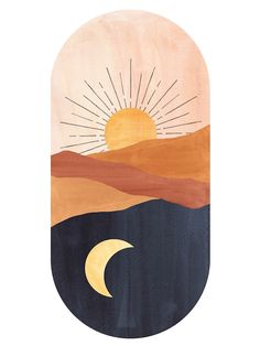 an oval wooden plaque with the sun and moon on it, painted in pastel colors