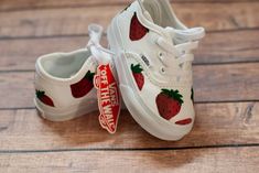 Strawberry Toddler Vans Strawberry Vans Custom Vans - Etsy New Zealand Shoes For The Summer, Hand Painted Vans, Mila Rose, Vans Custom, Baby Vans, Painted Vans, Baby Birthday Themes, Strawberry Baby, 1st Birthday Party Themes