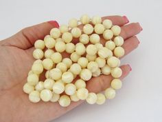 Antique Chinese Export 76pcs White Mother of Pearl Bead Necklace 33'' Length Cream Necklaces With Round Beads For Jewelry Making, Large Beige Beads For Gift, Large Beige Beads For Gifts, Beige Large Beads For Gift, Beige Large Beads For Gifts, Cream Jewelry With Large Beads For Gift, Beige Round Beads Jewelry Gift, Beige Round Beads Jewelry For Gift, Cream Jewelry With Large Beads As A Gift