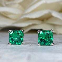 Radiant Cut Stud Earring 14k White Gold, Green Emerald Stud Earrings, Square Earrings White Gold, Unisex Earring Emerald Radiant Cut, #7066 #ChristmasEarrings #StudEarring #StudEarrings #RadiantCut #SquareEarrings #WhiteGold #GreenEmerald #UnisexEarring #14kWhiteGold #EmeraldRadiant Emerald Round Cut Earrings For Anniversary, Round Cut Emerald Earrings For Anniversary, Emerald Earrings With Diamond Cut For Gift, Emerald Diamond Cut Earrings Gift, Classic Emerald Earrings For Anniversary, Formal Emerald Earrings With Birthstone, Formal Emerald Birthstone Earrings, Green Earrings For Anniversary, Classic Green Earrings For Anniversary