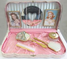 Pink And Gold Vanity, Debra Paget, Flower Jar, Trinket Jar, Vintage Rhinestone Necklace, Vintage Dresser, Pink Cases, Decorative Mirror