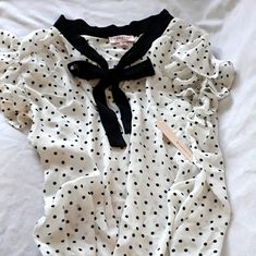 Tempted White & Black Polka Dots Blouse Bow On Front Flowy Size 3x Nwt White Polka Dot Top Outfit, Polka Dot Top Outfit, Polka Dots Blouse, White Polka Dot Top, Yellow Floral Blouse, Maroon Blouse, Paisley Print Blouse, Black Shirts Women, Flowy Shirt