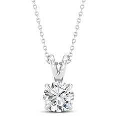 Éthique 1ct Lab-Grown Diamond 14K Gold Round Solitaire Pendant A single, prong-set lab-grown diamond shines in this solitaire design. The cultured diamond dazzles with the same chemical, physical and optical properties as its mined counterpart and makes the piece a classic addition to any fine-jewelry wardrobe.       Pendant approx. 1/4"L x 1/4"W     Chain approx. 18"L x 1/16"W     Stamped 14K; rhodium-accented yellow gold or rhodium-plated white gold; polished finish       Pendant: split bail     Cable-link chain: spring-ring clasp      Open gallery    Stone Information       All sizes and weights approximate     Total Carat Weight: 1ct     White Lab-Grown Diamond: Round; F color, VS1 clarity Dazzling Solitaire Lab Grown Diamond Necklace, Lab-grown Diamond Necklace With Vvs Clarity For Anniversary, White Solitaire Cubic Zirconia Diamond Necklace, White Solitaire Diamond Necklace For Anniversary, Timeless Lab Grown Diamond Solitaire Necklace With Diamond Cut, Solitaire Round Pendant Lab Grown Diamond Necklace, Timeless Diamond Cut Solitaire Necklace, Anniversary Solitaire Moissanite Necklace With Prong Setting, Timeless Solitaire Diamond Cut Necklace