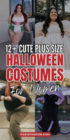 halloween costumes for women with text overlay that reads, 12 + cute plus size halloween costumes for women