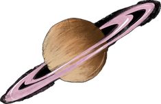 a drawing of a saturn like object with pink and black stripes on it's side