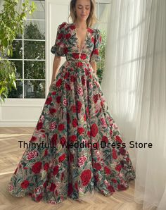 Thinyfull Elegant Flower Prom Dresses V-neck Half Sleeves Tulle Evening Gowns Floor Length Formal Flower Prom Dresses, Flower Prom Dress, Formal Occasion Dress, Elegant Flowers, Formal Occasion, Half Sleeves, Floor Length, Evening Gowns, Prom Dresses