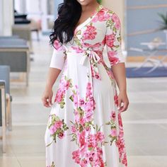 Half Sleeve Floral, Chique Outfit, Afrikaanse Mode, Long Beach Dress, Floral Dresses Long, Womens Floral Dress, Beach Maxi Dress, Half Sleeve Dresses, Sash Belt