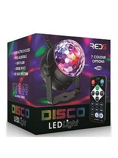 an image of a disco light with remotes in front of the box for sale