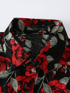 Casual Summer Party Shirt, Floral Print Long Sleeve Party Shirt, Red Shirt For Spring Party, Red Party Shirt For Spring, Summer Party Button-up Shirt, Pink Summer Party Shirt, Rose Print Tops For Summer, Red Collared Shirt For Party, Red Collared Party Shirt