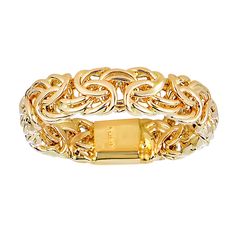 The simple band-style ring gets an infusion of opulence with the use of ornate byzantine design. Crafted with 14K gold, this size 7 ring comes in a complimentary gift box. Byzantine Ring, Royal Chain, Byzantine Rings, Simple Band, Fancy Rings, Yellow Gold Jewelry, Rings Gold, Gold Band Ring, Wide Band Rings