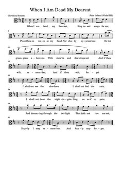 sheet music with the words when i am dead my dearest