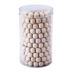 a plastic container filled with lots of white balls