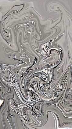 an abstract painting with wavy lines and colors in grey, black, white and silver