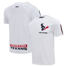 Rep your city and the Houston Texans in style with the Pro Standard Away T-shirt. This cotton tee features applique graphics of the team logo with chenille details to instantly up your style ahead of kickoff. Fellow Texans fans will love this tee as it is perfect for game day or a night out in H-Town. White Short Sleeve T-shirt With Team Logo, White Graphic Tee With Team Logo, White Crew Neck T-shirt For Team Spirit, White Crew Neck T-shirt For Fan Gear, White Crew Neck T-shirt For Game Day, White Cotton Shirt With Team Logo, H Town, Fall Denim, Uniform Design