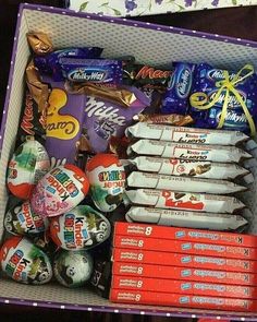 a box filled with lots of different types of candy