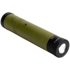 the green flashlight is lit up on a white background with no one around it to see what's inside