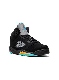 black leather signature Jumpman motif panelled design round toe front lace-up fastening ankle-length rubber sole These styles are supplied by a premium sneaker marketplace. Stocking only the most sought-after footwear, they source and curate some of the most hard to find sneakers from around the world. Jordan 5 Aqua, Accessories Packing, Air Jordan 5, Kids Jordans, Jordan 5, Curator Style, Jordan Shoes, Boys Shoes, Sneakers Black