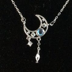 Boutique Item Blue Stone Moon Necklace Boho Unique Exquisite Beautiful Necklace Color Is Silver 925 S Intricate Detail In Moon. Has 2 Hanging Rhinestones Boho Style Moon Stone Necklaces, Moon Necklace Silver, Character Clothing, Moon Blue, Blue Stone Necklace, Stone Necklaces, Pretty Accessories, Crescent Moon Necklace, Moonstone Necklace