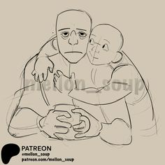 a drawing of a man holding a baby in his arms with the caption patreon