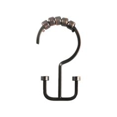 a metal hook with three balls hanging from it's end, on a white background