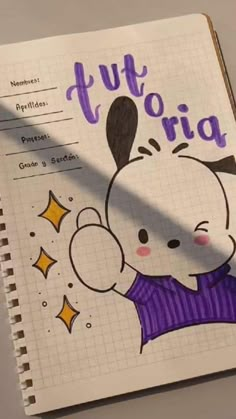 a notebook with an image of a cartoon character on it