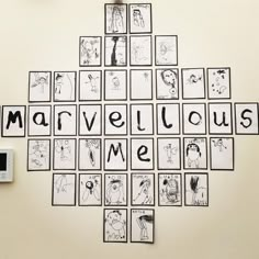 a cross made out of pictures with the word marvelous written on it in black and white