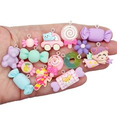 These adorable charm sets are filled with a variety of cute charms, made from kawaii resin cabochons. Each charm has been modified with a loop to hang as a charm. There will be 20 pieces in each set, chosen from the styles shown in the photographs. Each set will be unique. See the photos for examples of the styles you'll receive. These grab bags have been made up so that you to receive as much variety as possible. Purchasing multiple sets may result in repeats. Charms range in size, but measure Cute Multicolor Jewelry With Removable Charms, Kawaii Multicolor Personalized Jewelry, Personalized Kawaii Multicolor Jewelry, Handmade Whimsical Charms For Gifts, Pink Handmade Crafts For Gift Making, Handmade Pink Crafts For Gift Making, Playful Pink Crafts For Gifts, Cute Dangling Charms For Jewelry Making, Pink Handmade Cute Charm Necklaces