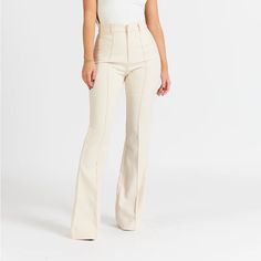 Wide Leg Suit Trousers - Cream In Size Medium, Never Worn Because Of Alice, Linen Dress Pants, Cream Pants, Slacks Trousers, Fitted Dress Pants, Velvet Trousers, York Dress, Suit Trousers, Trouser Style