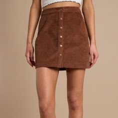 Tobi Ilyn Corduroy A-Line Skirt In Camel Nwt Size- Large Details- Snap Button Down Front Closure Corduroy Brown “Camel” Color Mini Skirt Condition- Nwt New With Tags Approximate Measurements- Waist Laid Flat- 15.5 Inches Length- 18 Inches (B50) High-waisted Brown Corduroy Skirt, Winter Corduroy Skirt With Button Closure, Casual Brown Corduroy Skirt, Casual Brown Corduroy Mini Skirt, Brown Corduroy Casual Mini Skirt, Fitted Brown Corduroy Mini Skirt, High-waist Brown Skirt With Button Closure, High Waist Brown Skirt With Button Closure, Brown Corduroy Mini Skirt For Fall