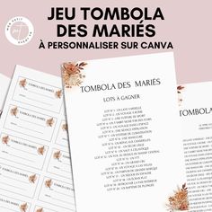 the book cover for jeu tombola des maries, with an image of flowers