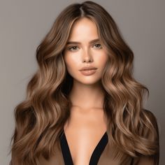 Woman with Classic Brown with Cappuccino Highlights Hair Gorgeous Brown Hair, Brown Hair With Blonde, Hair With Blonde Highlights, Blonde Streaks, Brown Hair With Blonde Highlights, Shoulder Hair, Brunette Highlights, Alternative Hair, Brown Blonde Hair