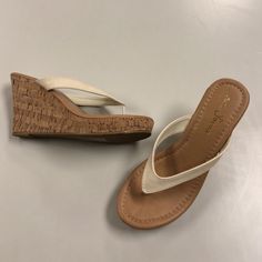 Brand New Pair Of Wedge Sandals From Fashion Focus With 4" Heel And 1” Platform Cute Summer Heels, Wedge Heels Outfit, Bahamas Outfits, Beach Heels, Hawaii Shoes, Low Wedge Heel Sandals, Platform Sandals Outfit, Low Sandals, White Wedge Heels