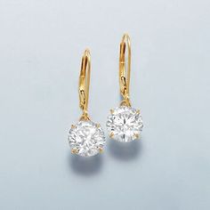 Ross-Simons - 4.00 ct. t. w. Cubic Zirconia Drop Earrings in 14kt Yellow Gold. 7/8". Light up your look with this dazzling pair. These drop earrings dangle 4.00 ct. t. w. of round brilliant-cut CZs. Hanging length is 7/8". Leverback, 14kt yellow gold earrings. CZ weights are diamond equivalents. Yellow Gold Diamond Earrings With Vs Clarity, Vs Clarity Yellow Gold Diamond Earrings, Elegant Round Cut Vs Clarity Diamond Earrings, Elegant Vs Clarity Round Cut Diamond Earrings, Fine Jewelry Yellow Gold Diamond Earrings With Vs Clarity, Diamond Earrings Wedding, Gold Diamond Drop Earrings, Yellow Gold Diamond Earrings, Book Jewelry