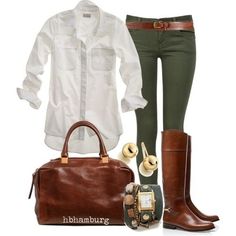 WARDROBE ESSENTIALS FOR WOMEN OVER 50 - valemoods Cognac Boots, Olive Pants, Stylish Fall Outfits, Boating Outfit, Mode Casual, Green Pants, 가을 패션, Stitch Fix Style, Work Clothes