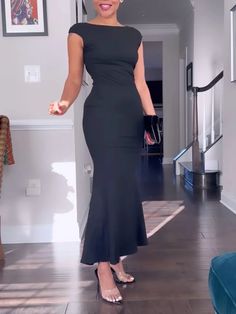 Elegant Boat Neck Tight Maxi Dress | stylewe Dresses For A Graduation Ceremony, Formal Wedding Guest Dress Black, Black Dress For Wedding Guest, Graduation Dress University Classy, Black Modest Dress, Graduation Dress Black, Dinner Party Dresses, Dresses Classy Elegant, Tight Maxi Dress