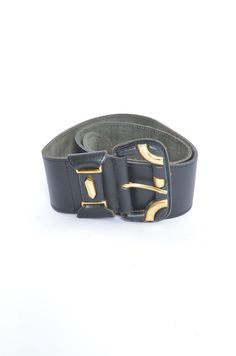 "Vintage 80s genuineness real leather wide belt with large gold buckle. - Label: n/a - Color: black, brass - Fabric: real leather, metal  - Condition: very good. ready to wear. MEASUREMENTS: Length at longest position: 33\" (84 cm) Length at shortest position: 29.1\" (74 cm)  Width: 2.3\" (6 cm)" Designer Formal Belts With Brass Hardware, Black Belt Buckles With Gold Buckle For Formal Occasions, Vintage Formal Belt Buckles With Gold Buckle, Classic Black Belt With Brass Hardware, Black Belt Buckle With Gold Detail For Formal Occasions, Formal Black Belt With Antique Buckle, Chic Black Belt With Antique Buckle, Vintage Formal Belt With Gold Buckle, Black Business Belt With Brass Buckle