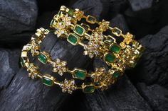 Most beautiful diamond replica set of four bangles Elegant Green Bangle For Festive Occasions, Elegant Green Bangle With Stone Work, Elegant Green Jeweled Bangle, Cz Bangles, Bangle Diamond, Bracelet Indian, Star Bangle, Diamond Bangles, Diamond Bracelet Design